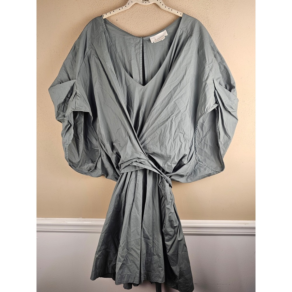 By Anthropologie Womens Sage Green Short Sleeve Wrap Front Midi Dress 2X